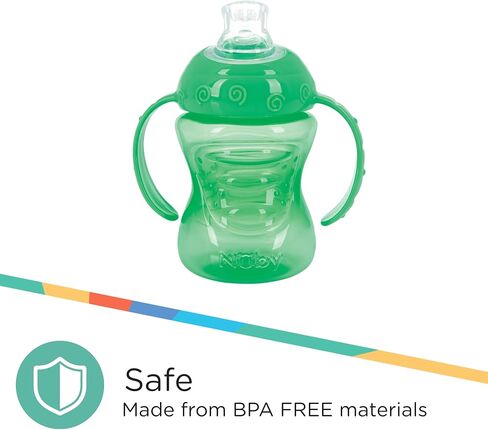 Nuby 3-Pack Two-Handle No-Spill Soft Spout Grip N' Sip Cup- First Cup, 8oz, 3 PK - Aqua, Blue, Green in Saudi Arabia