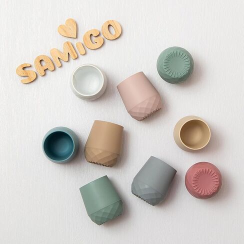 SAMiGO Silicone Baby Open Cup 6-12 Months, Infant First Water Cup, 2 oz | 2 Pack Tiny Training Cup, Baby Toddler Independent Drinking, Weighted Bottom, Baby Led Weaning Supplies, Feeding Essentials in Saudi Arabia