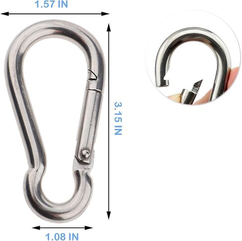 Olivia & Oliver Stainless Steel Carabiner，Spring Snap Hook Carabiner ，heavy Duty Keychain Clip for fitness, boating, camping, hiking, fishing, pet leash, indoor outdoor equipment gear, DIY accessorie. in Saudi Arabia