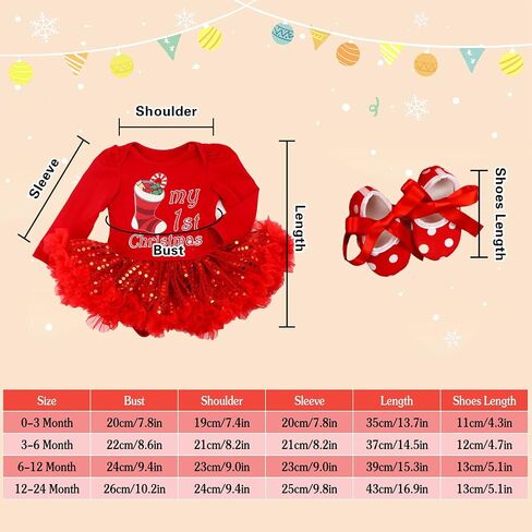 Kunyeah Baby Girls First Christmas Outfit Newborn Romper Tutu Dress Infant Sequin Xmas Skirt with Shoes Headband Leg Warmer in Saudi Arabia