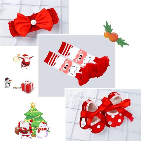 Kunyeah Baby Girls First Christmas Outfit Newborn Romper Tutu Dress Infant Sequin Xmas Skirt with Shoes Headband Leg Warmer in Saudi Arabia