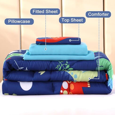 Wowelife Toddler Bedding Sets for Boys, Premium 4 Piece Dinosaur Toddler Comforter Set, Blue Bed-in-a-Bag, Super Soft and Comfortable for Toddler in Saudi Arabia