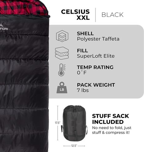 TETON Sports Celsius XXL Sleeping Bag, Cold-Weather Sleeping Bag for Adults, Camping Made Easy and Warm. Compression Sack Included in Kuwait