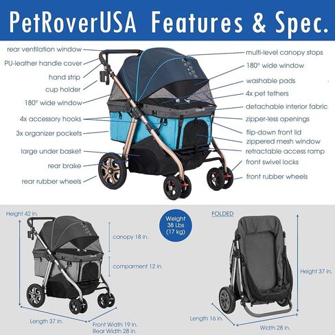 عربة سفر HPZ Pet Rover Titan-HD فائقة الحجم للكلاب/القطط/الحيوانات الأليفة، عربة سفر بسيارات الدفع الرباعي/مع منحدر وصول/سعة 100 رطل/عجلات مطاطية بدون ضخ/إطار من الألومنيوم للحيوانات الأليفة الصغيرة والمتوسطة والكبيرة وXL (رمادي داكن) in Kuwait