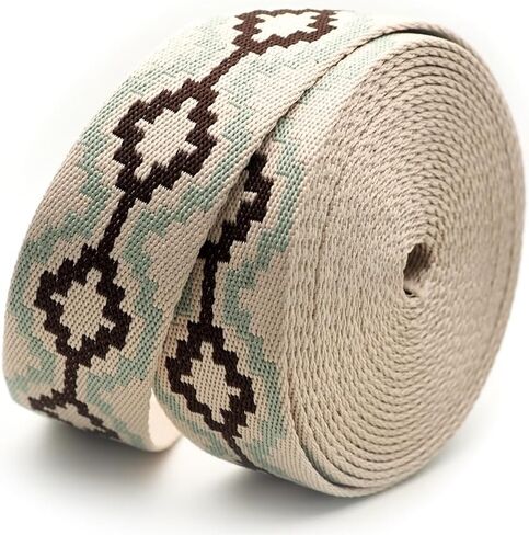 حزام منسوج من القطن والبوليستر بنمط بوهيمي مقاس 1.5 سم من Craftmemore، حزام قوي للفنون والحرف اليدوية وحزام الحقيبة (5 ياردات، الطراز 01) in Saudi Arabia