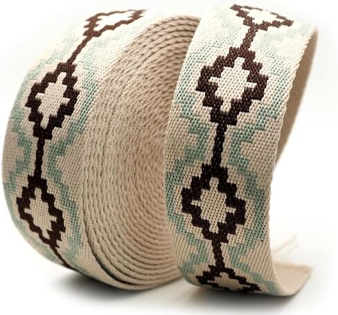 حزام منسوج من القطن والبوليستر بنمط بوهيمي مقاس 1.5 سم من Craftmemore، حزام قوي للفنون والحرف اليدوية وحزام الحقيبة (5 ياردات، الطراز 01) in Saudi Arabia