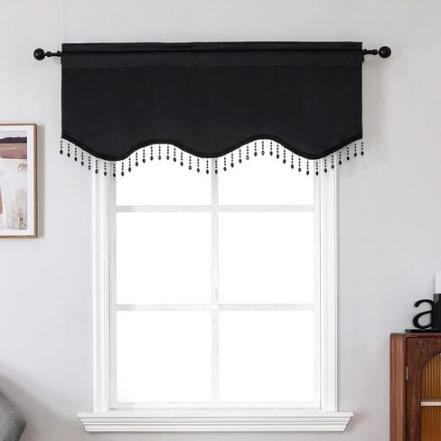Regal Home Collections Karter Scalloped Valance with Crystal Beads - Beaded Valance - Red Valance Curtains (52in W x 20in L, Red) in Kuwait