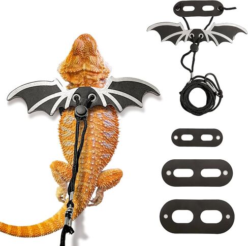 حزام مقود سحلية التنين الملتحي من Waazoorep، حزمة من 3 مقاسات قابلة للتعديل، مقود سحلية من الجلد الناعم للزواحف للبرمائيات والحيوانات الأليفة الصغيرة (ذهبي) in Kuwait