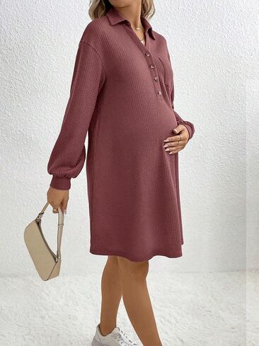 فساتين رضاعة نسائية من MakeMeChic بياقة نصف زر وأكمام طويلة محبوكة مع جيوب in Saudi Arabia