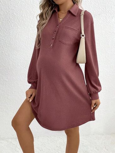 فساتين رضاعة نسائية من MakeMeChic بياقة نصف زر وأكمام طويلة محبوكة مع جيوب in Saudi Arabia