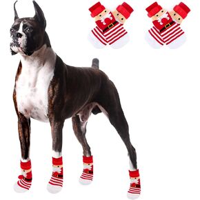 Rypet 2 Pairs Christmas Dog Socks Non Slip Dog Grip Socks with Adjustable Straps Traction Control for Indoor & Hardwood Floor, Pet Paw Protector for Small Medium Large Dogs in Kuwait