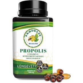Propolis Health Propolis Capsules 1000mg-Daily with Vitamin E Per 2 Capsules - Brazilian Green Propolis Extract - Immune Booster 50 Days Supply Propolis Capsules (180 Capsules)