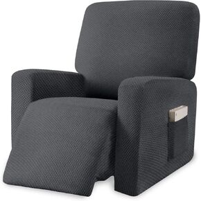 Granbest Stretch Recliner Cover 1 Piece Premium Thick Recliner Chair Cover with Pockets Jacquard Recliner Slipcover Furniture Protector with Elastic Bottom (Recliner, Beige)