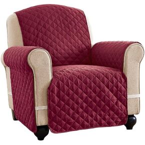 Collections Etc Reversible Quilted Jumbo Recliner Cover, Spill-Resistant with Ties - Covers Seat Bottom, Seat Back and 2 Seat Arms (Jumbo Recliner, Burgundy/Taupe)