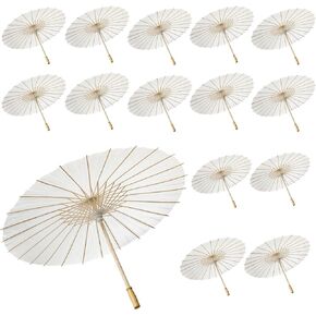 YOUKE OLA 15 Pack Paper Umbrellas Chinese Japanese Parasol Umbrella Paper Decorative 33 Inches DIY Oiled Paper Painting Umbrellas Crafts for Wedding Bridal Party Decor Photography Prop, White in Saudi Arabia