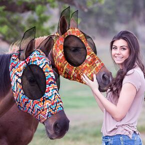Weewooday 2 Pieces Horse Fly Masks for Horses Soft Fly Masks for Horses with Ears Smooth and Elasticity Fly Mask with UV Protection (Flower Patterns,M)