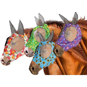 4 Pieces Horse Fly Mask with Ears Horse Face Covering Supplies Smooth and Comfortable Elasticity Fly Mask with UV Protection for Horses (Medium Flower Pattern) in Kuwait