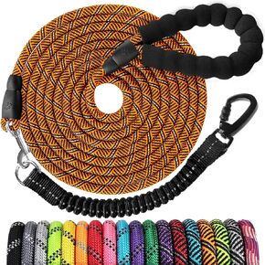Long Dog Leash 15 FT: Heavy Duty Rope Leashes for Dogs Training with Swivel Lockable Hook Reflective Threads Bungee and Padded Handle - Dog Lead for Large Small Medium Dogs Outside Walking Hiking in Saudi Arabia