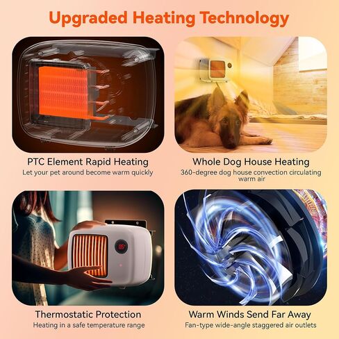 Dreyoo Dog House Heater with Thermostat, 200/400W Pet House Heater with 6FT Anti Chew Cord and Safe Overheat Protection, Digital Display Pet House Heater for Dogs Chicken Coops Rabbits Cages Cats in Kuwait