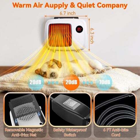 Dreyoo Dog House Heater with Thermostat, 200/400W Pet House Heater with 6FT Anti Chew Cord and Safe Overheat Protection, Digital Display Pet House Heater for Dogs Chicken Coops Rabbits Cages Cats in Kuwait