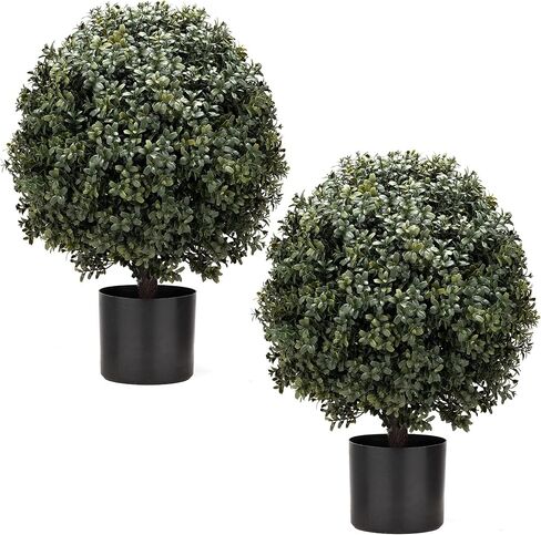 Kissilk 2 Pack Artificial Boxwood Topiary Ball Tree,Bushes Potted Plants UV-Proof Leaves 21" Tall 13" Wide Artificial Potted Shrubs for Home Office Outdoor and Indoor Decor (Dark Green, 22) in Kuwait