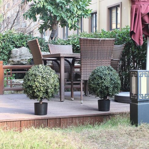 Kissilk 2 Pack Artificial Boxwood Topiary Ball Tree,Bushes Potted Plants UV-Proof Leaves 21" Tall 13" Wide Artificial Potted Shrubs for Home Office Outdoor and Indoor Decor (Dark Green, 22) in Kuwait