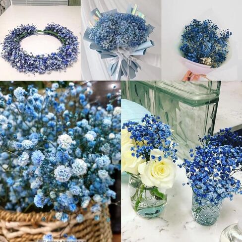 beerfingo Dried-Flowers-Babys-Breath-Bouquet-17.2 inch 2500+ Flowers, Natural Gypsophila Branches for Home Decor, Wedding, Table Decor, DIY Wreath Floral, Dry Flowers Bulk for Vase (Ink Blue) in Kuwait