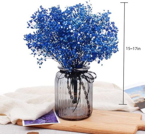 beerfingo Dried-Flowers-Babys-Breath-Bouquet-17.2 inch 2500+ Flowers, Natural Gypsophila Branches for Home Decor, Wedding, Table Decor, DIY Wreath Floral, Dry Flowers Bulk for Vase (Ink Blue) in Kuwait