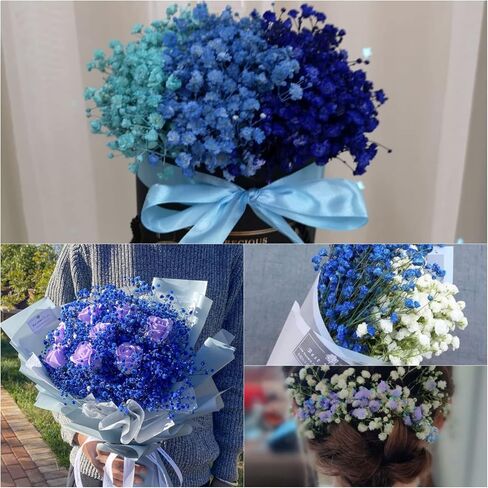 beerfingo Dried-Flowers-Babys-Breath-Bouquet-17.2 inch 2500+ Flowers, Natural Gypsophila Branches for Home Decor, Wedding, Table Decor, DIY Wreath Floral, Dry Flowers Bulk for Vase (Ink Blue) in Kuwait