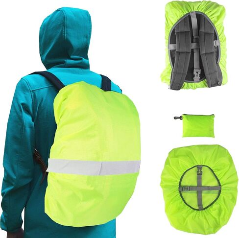 Frelaxy Hi-Visibility Backpack Rain Cover with Reflective Strip 100% Waterproof Ultralight Backpack Cover, Storage Pouch, Anti-Slip Cross Buckle Strap, for Hiking, Camping, Biking, Outdoor, Traveling in Saudi Arabia