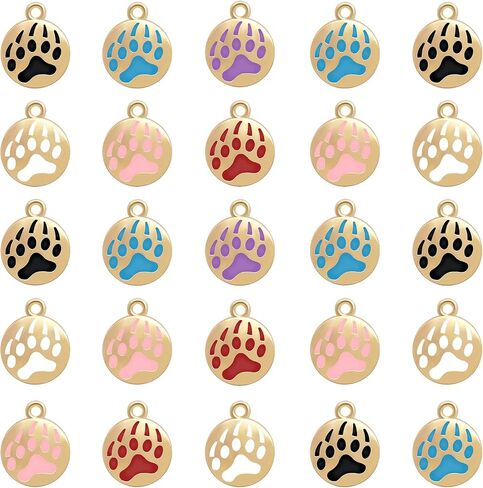 60Pcs 6Colors Dog Paw Footprint Charms Alloy Gold Enamel Animal Puppy Bear Cat Dog Paw Prints Charm Pendant Beads for DIY Jewelry Making Necklace Earrings Bracelet in Saudi Arabia