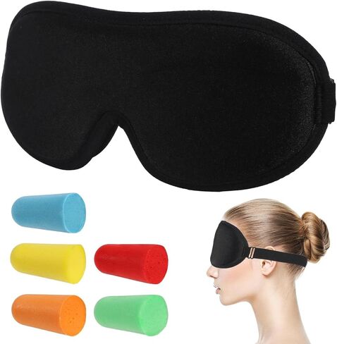 قناع عين النوم قناع تبريد مريح مقعر ثلاثي الأبعاد مع 5 أزواج من سدادات الأذن غطاء ظلال النوم للعين كتل الضوء تقلل العيون المنتفخة in Kuwait