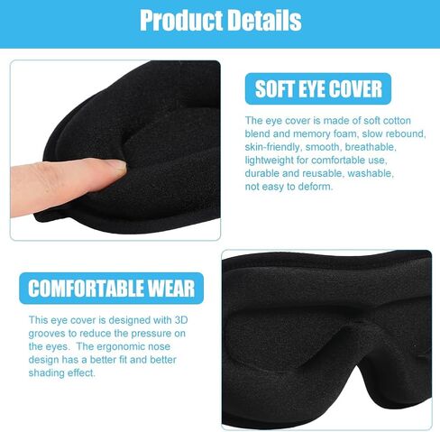 قناع عين النوم قناع تبريد مريح مقعر ثلاثي الأبعاد مع 5 أزواج من سدادات الأذن غطاء ظلال النوم للعين كتل الضوء تقلل العيون المنتفخة in Kuwait