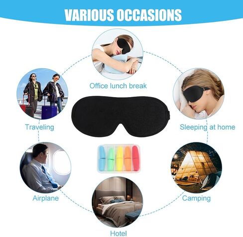 قناع عين النوم قناع تبريد مريح مقعر ثلاثي الأبعاد مع 5 أزواج من سدادات الأذن غطاء ظلال النوم للعين كتل الضوء تقلل العيون المنتفخة in Kuwait