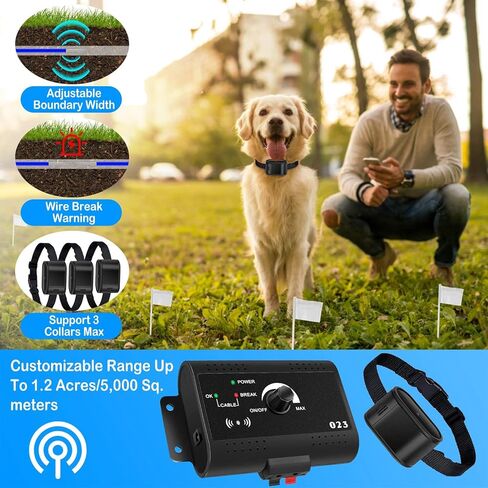 Lirioden Electric Dog Fence System Wireless Dog Fence Pet Tone Shock Boundary Containment w/ 2 Tone Shock Waterproof Receivers Buried 984 Ft Wire Covers 1.2 Acre for Dog Over 4lbs Small Medium Large in Kuwait