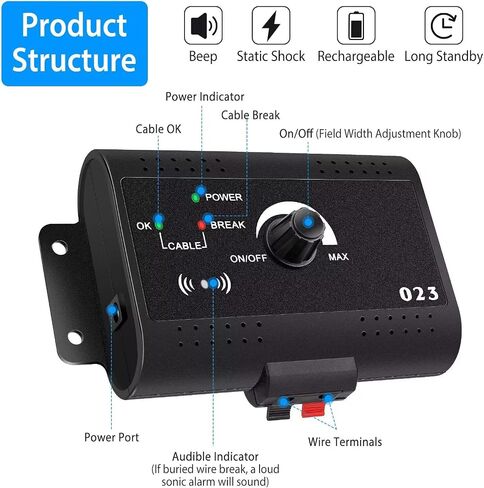 Lirioden Electric Dog Fence System Wireless Dog Fence Pet Tone Shock Boundary Containment w/ 2 Tone Shock Waterproof Receivers Buried 984 Ft Wire Covers 1.2 Acre for Dog Over 4lbs Small Medium Large in Kuwait