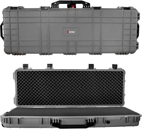 Eylar 53" Inch Protective Roller Rifle Hard Case with Foam, Waterproof & Crushproof, Two Rifles Or Multiple Guns, Pressure Valve with Lockable Fittings Gray in Kuwait