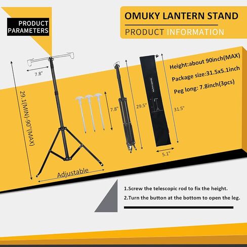 OMUKY Telescopic Lantern Stand with Base Outdoor Camping Lamp Stand Pole Adjustable Lantern Pole (Black) in Kuwait