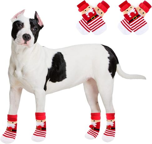 Rypet 2 Pairs Christmas Dog Socks Non Slip Dog Grip Socks with Adjustable Straps Traction Control for Indoor & Hardwood Floor, Pet Paw Protector for Small Medium Large Dogs in Saudi Arabia