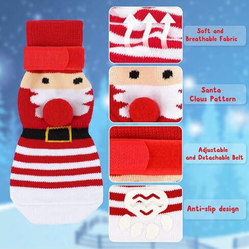Rypet 2 Pairs Christmas Dog Socks Non Slip Dog Grip Socks with Adjustable Straps Traction Control for Indoor & Hardwood Floor, Pet Paw Protector for Small Medium Large Dogs in Saudi Arabia
