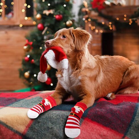 Rypet 2 Pairs Christmas Dog Socks Non Slip Dog Grip Socks with Adjustable Straps Traction Control for Indoor & Hardwood Floor, Pet Paw Protector for Small Medium Large Dogs in Saudi Arabia