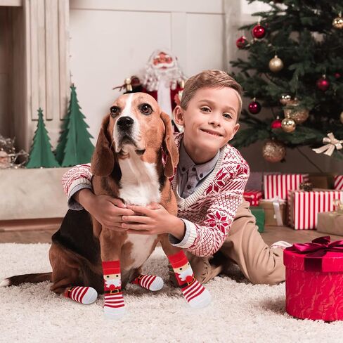 Rypet 2 Pairs Christmas Dog Socks Non Slip Dog Grip Socks with Adjustable Straps Traction Control for Indoor & Hardwood Floor, Pet Paw Protector for Small Medium Large Dogs in Saudi Arabia