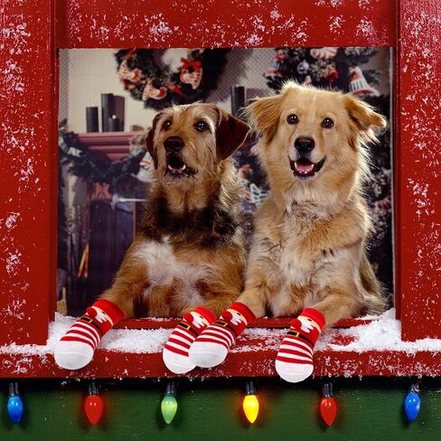 Rypet 2 Pairs Christmas Dog Socks Non Slip Dog Grip Socks with Adjustable Straps Traction Control for Indoor & Hardwood Floor, Pet Paw Protector for Small Medium Large Dogs in Saudi Arabia