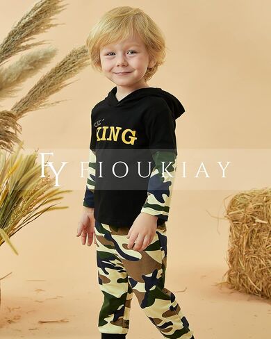 ملابس Fioukiay للأطفال الصغار من LittLe Kids بأكمام طويلة مع قلنسوة، مجموعة سراويل مموهة، ملابس خريف وشتاء in Kuwait