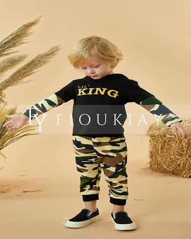 ملابس Fioukiay للأطفال الصغار من LittLe Kids بأكمام طويلة مع قلنسوة، مجموعة سراويل مموهة، ملابس خريف وشتاء in Kuwait