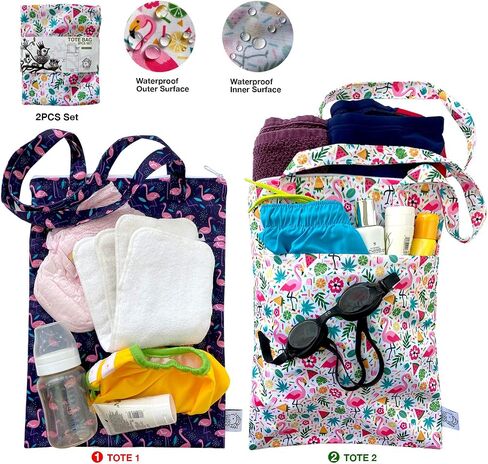 2pcs Wet Dry Bag Waterproof Tote Reusable Wet Clothes Baby Diapers Stroller Swimsuit Travel Small Larger Electronics Toiletries Pouch Cute Dogs in Saudi Arabia