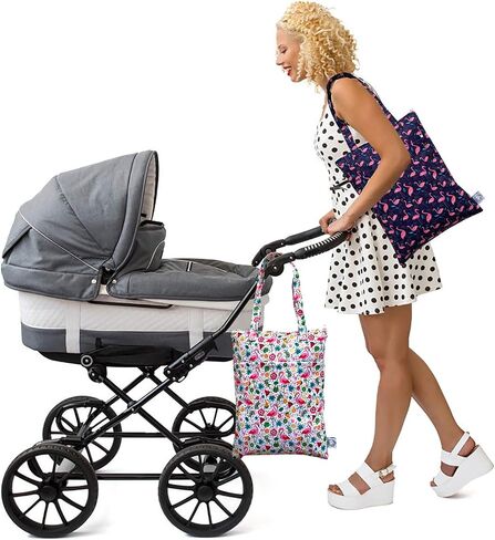 2pcs Wet Dry Bag Waterproof Tote Reusable Wet Clothes Baby Diapers Stroller Swimsuit Travel Small Larger Electronics Toiletries Pouch Cute Dogs in Saudi Arabia