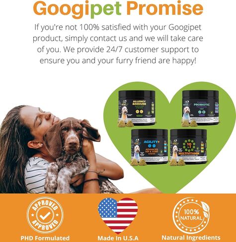 مضغ لتخفيف حساسية الكلاب من googipet - مضغ لدعم المناعة لتخفيف حكة الكلاب، وزيت سمك السلمون للكلاب، والبروبيوتيك للكلاب التي تعاني من حكة الجلد واللبأ، وعلاج البقع الساخنة للجلد للكلاب وتخفيف الحساسية in Kuwait