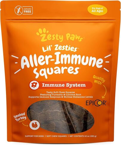 مضغ ناعم بنكهة زيستي باوز - مسبب للحساسية للكلاب مع جذر عرق السوس والكركم ومكملات ألياف EpiCor الفاخرة للكلاب لدعم حساسية حبوب اللقاح الموسمية وتعزيز جهاز المناعة للحيوانات الأليفة، 10 أونصة in Kuwait