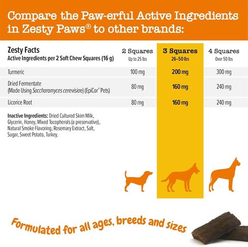 مضغ ناعم بنكهة زيستي باوز - مسبب للحساسية للكلاب مع جذر عرق السوس والكركم ومكملات ألياف EpiCor الفاخرة للكلاب لدعم حساسية حبوب اللقاح الموسمية وتعزيز جهاز المناعة للحيوانات الأليفة، 10 أونصة in Kuwait